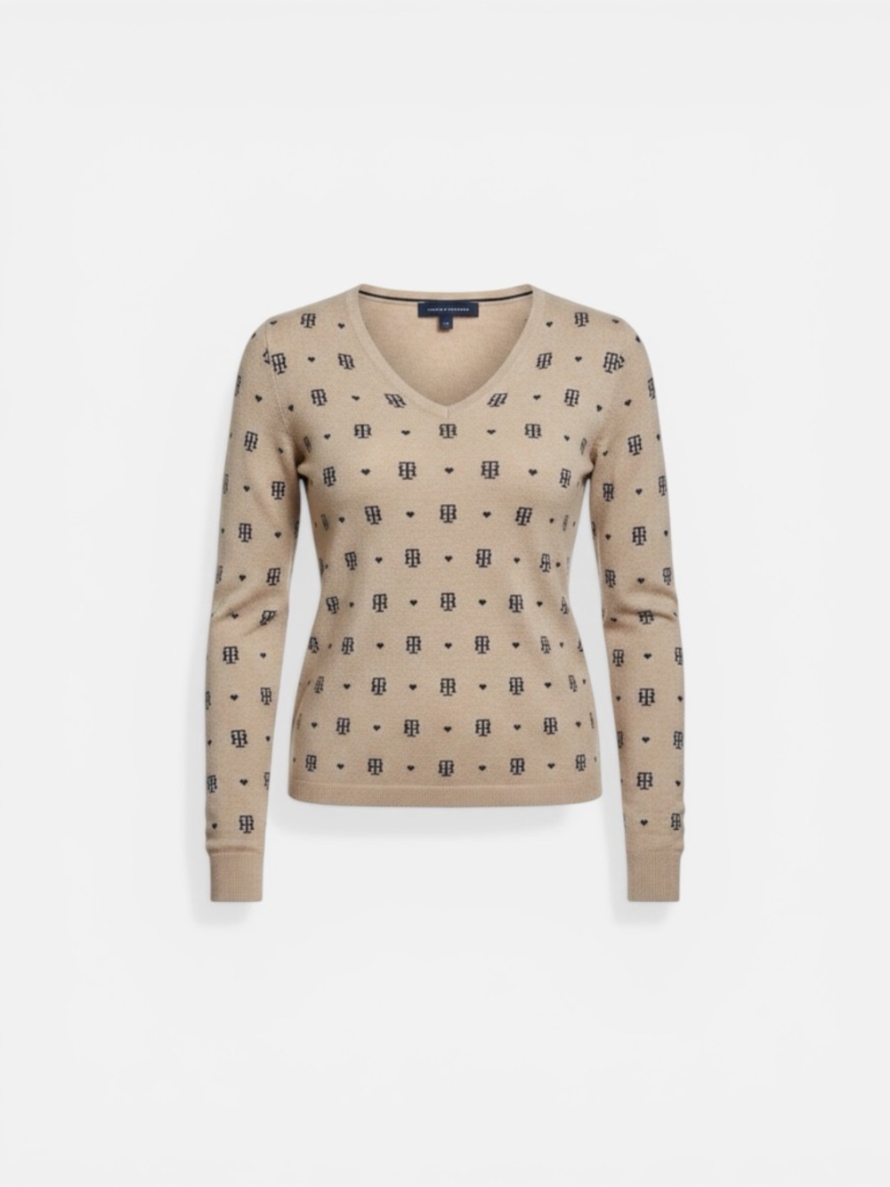 V-Neck Beige Monogram Sweater